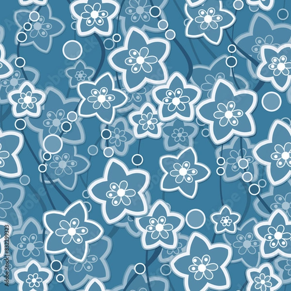 Obraz Seamless abstract floral retro flowers summer patterm blue white background