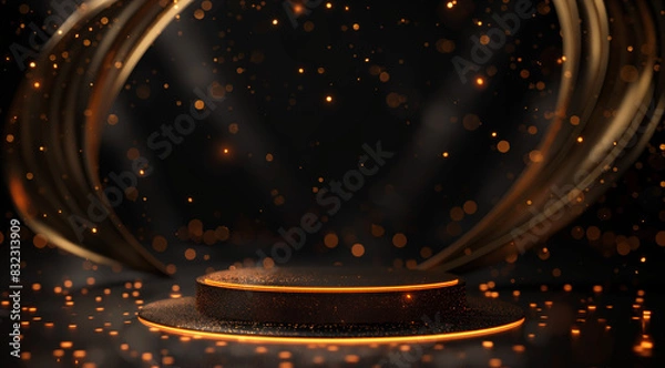 Fototapeta Award ceremony background with a golden shiny podium and trophy