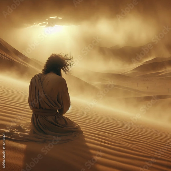 Obraz Jesus praying on desert