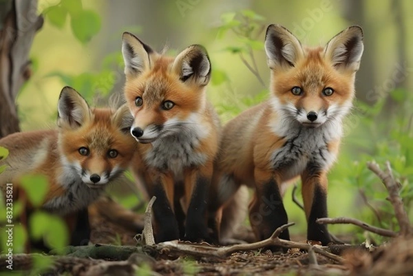 Obraz Charming Baby Foxes Playing in the Lush Forest