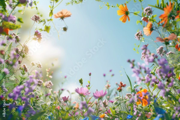 Fototapeta Wildflowers and Grasses Pattern with Text Space