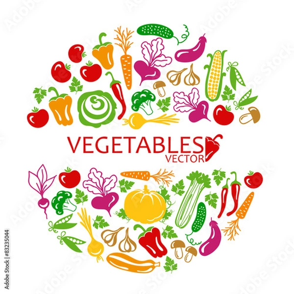 Fototapeta vegetables vector colored icons