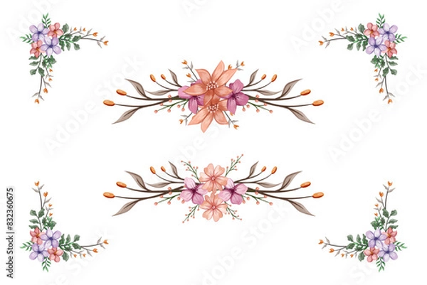 Fototapeta Blooms & Greenery Floral Foliag Ornament Corner Text Separator