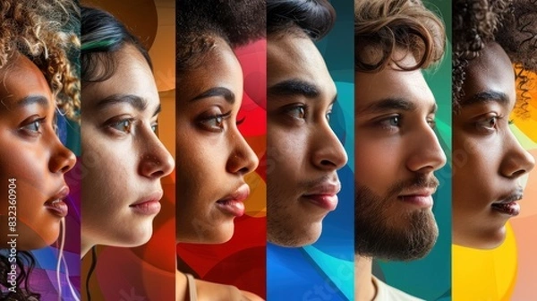 Fototapeta Create an image that captures the essence of the 'Post-Representation' trend in social media. The visual should portray diverse individuals sharing their unique stories and experiences, reflecting