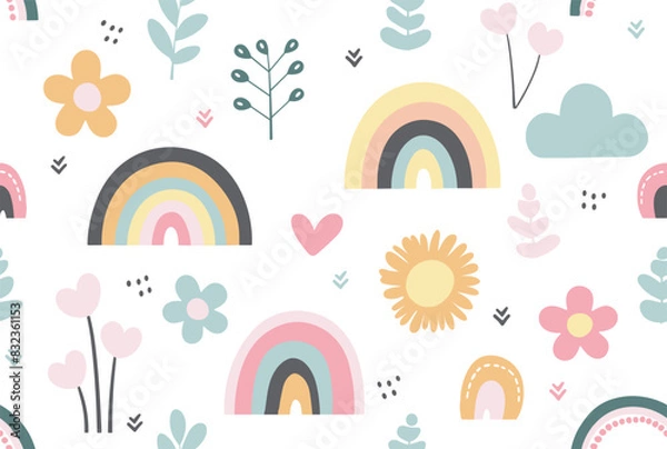 Fototapeta Seamless abstract pattern with hand drawn rainbow flower