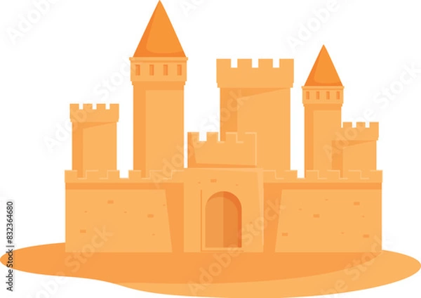 Fototapeta Whimsical cartoon fairytale castle illustration in colorful digital art. Perfect for children's storybook. Featuring an enchanted kingdom with magic. Medieval fortress. Palace. Towers