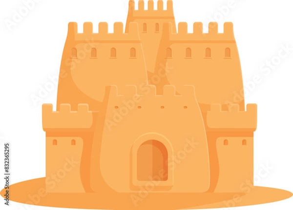 Fototapeta Playful and colorful cartoon illustration of a sandcastle on a beach, perfect for summer vacation and childhood fun