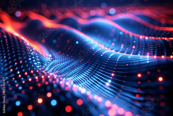 Fototapeta Abstract Waving Particle Technology Background with light effect.
