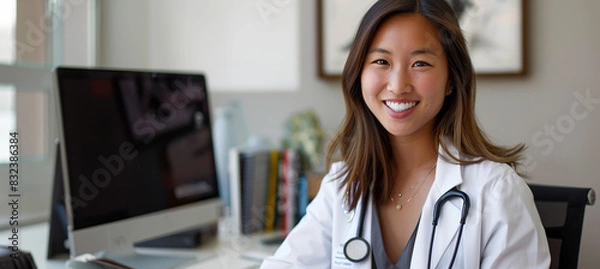 Obraz Female doctor working on computer