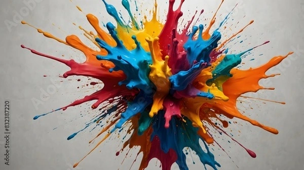 Fototapeta The chaos of creativity with splashes of colorful paints on a blank canvas ai_generated