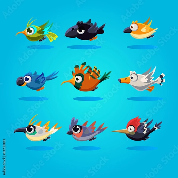 Fototapeta Funny Cartoon Birds, Vector Illustration