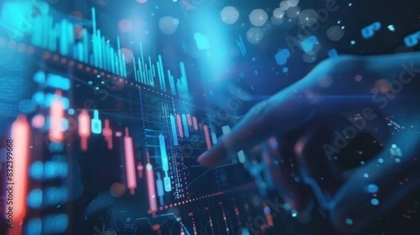 Fototapeta analysis working with the latest financial results. Analysis of sales forecast graphs, financial accounting with hand writing Abstract digital effect for background