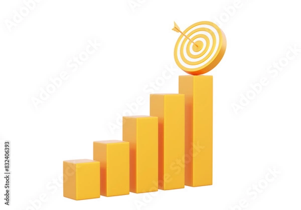 Obraz Growth golden target planning embroidered arrow statistics finance chart graph analytics optimization stock economy market trading investing business development concept. 3d render illustration