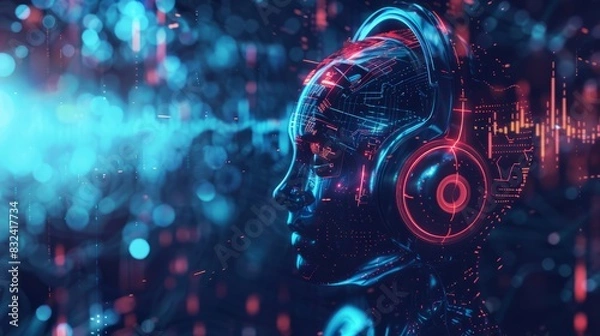 Obraz audio AI, digital background. copy space