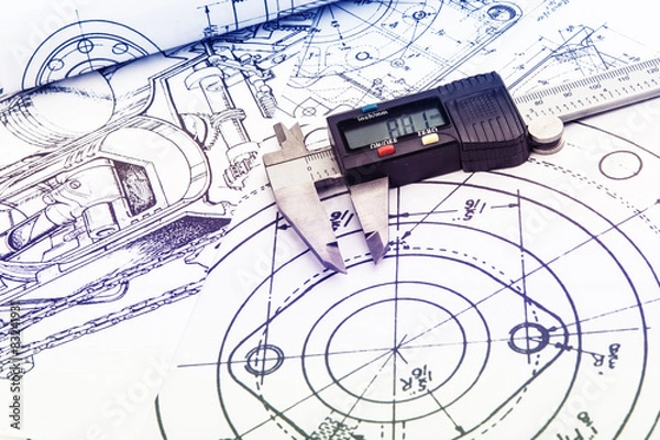 Fototapeta Caliper on technical drawing