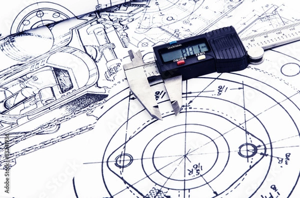 Fototapeta Caliper on technical drawing