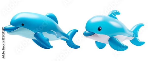 Fototapeta Blue Inflatable Dolphin Isolated on Transparent PNG Background, Pool toys