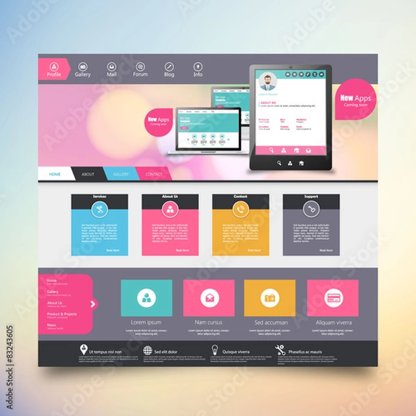 Fototapeta Flat Colorful website template with clean modern design. 