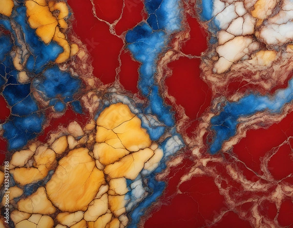 Fototapeta Soft simple abstract irregular red, yellow and blue marble