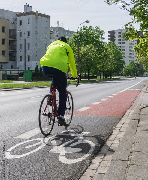 Obraz Bicycle path, cyclist, traffic lane - Red, white road marking