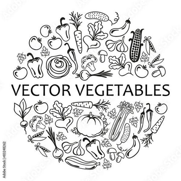 Fototapeta black icon vegetables vector set