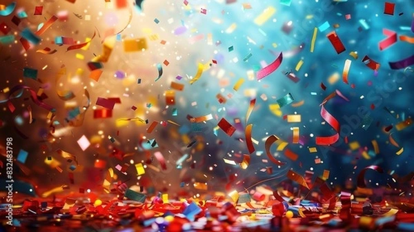 Fototapeta celebration background with a cascade of colorful ribbons