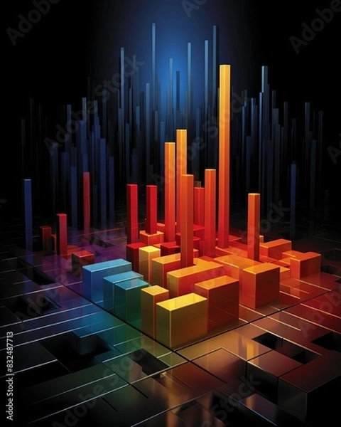 Fototapeta Portfolio management Depict portfolio management strategies with colorful bar charts focus on, financial theme, realistic, composite, bank backdrop