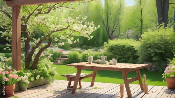 Fototapeta spring background with wooden planks
