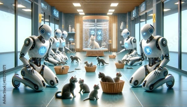 Fototapeta AI Robots Rescuing Stray Kittens