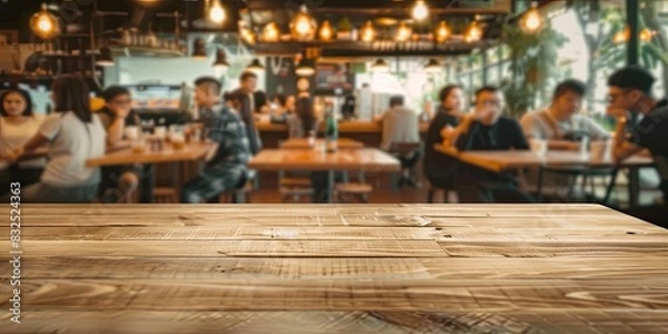 Obraz Empty Wooden Table in Restaurant