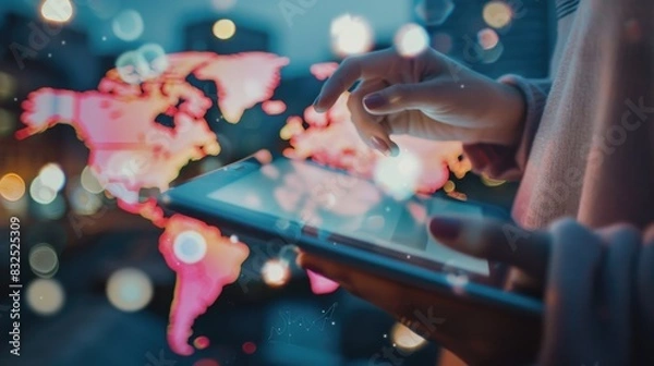 Obraz A business analyst reviewing international market trends on a digital tablet