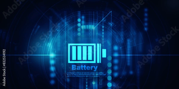 Obraz 2d illustration Electrical energy and power supply source concept, accumulator battery with charging level indicator
   