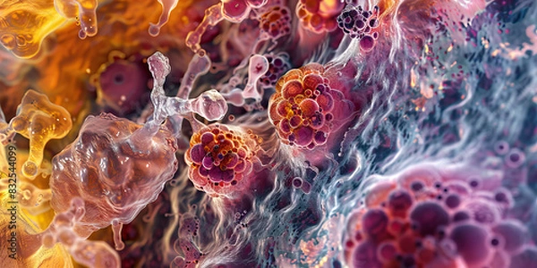 Fototapeta Topaz respiratory infection histopathology detailed microscopic germs and cells.