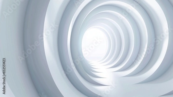 Fototapeta Minimalist white abstract background with 3D illusions of layered circles and soft lighting effects.