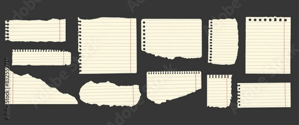 Obraz Set of torn paper sheet in retro style for scrapbooking. Notebook ripped paper scraps. Vector torn paper edges clipart.