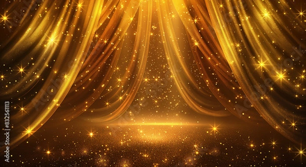 Obraz Luxury golden background with shiny drapes and stars