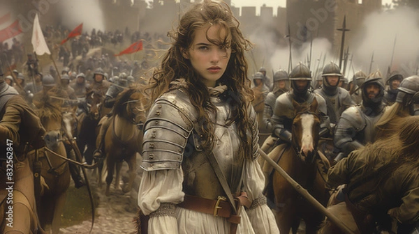 Fototapeta Joan of Arc Leading French Troops in Medieval Battle Scene