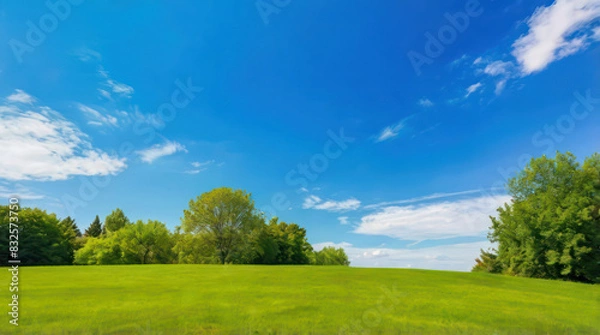 Obraz landscape with green grass and blue sky
