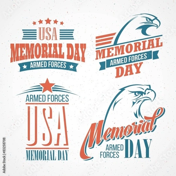 Fototapeta Memorial Day. Typographic card with the American flag and eagle