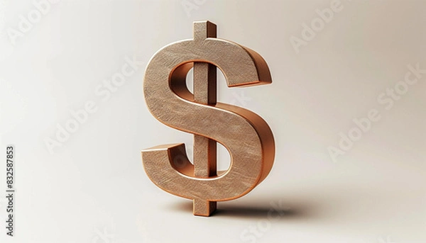 Fototapeta USD golden dollar sign. Gold coin in 3D animation with a rotating Dollar sign on beige Background. For Business and Financial Concepts. The US Dollar is the official currency of the US copy space