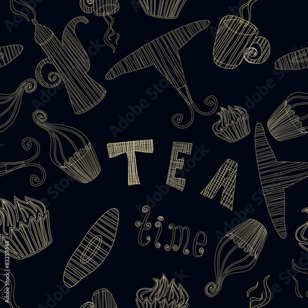 Fototapeta Vintage vector seamless pattern tea time