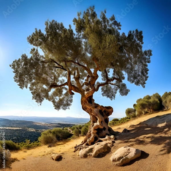 Obraz centuries old branchy olive tree panoramic view Olive Grove on the island of Greece. plantation of olive trees.generate ai
