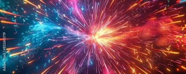 Fototapeta Dynamic fireworks display lighting up the evening sky with bold colors and intricate designs, evoking a sense of wonder and excitement