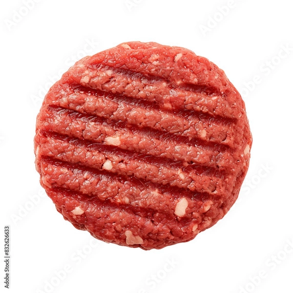Fototapeta Top View of Raw Beef Burger Patty isolated on transparent or white background, png