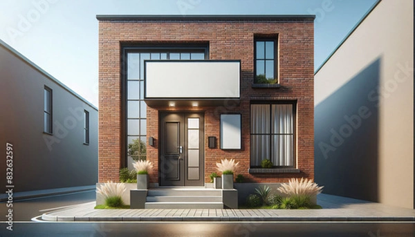 Fototapeta Vorlage Schild, mock up, moderne Fassade, Display weiß