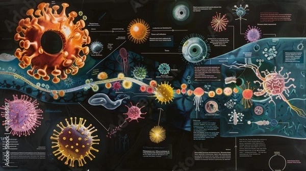 Fototapeta Educational Poster of Virus Lifecycle - Infection, Replication, and Spread - Ideal for Educational Use, Schools, and Medical Institutions