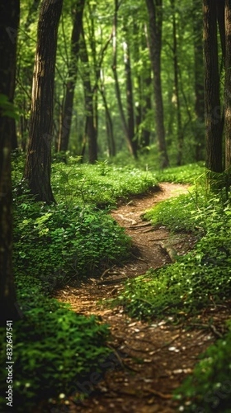 Fototapeta Serene forest pathway in sunlight
