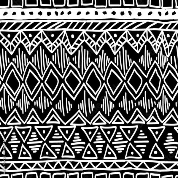 Obraz Seamless ethnic pattern. Black and white vector illustration.