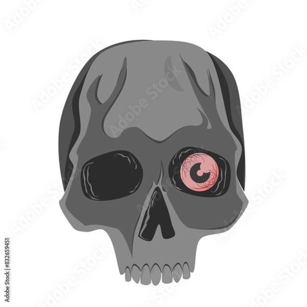 Obraz Halloween skull Vectors. Halloween seamless pattern. Skeleton Skull of death with Zombie bone hand  and Eyes falling out of their sockets. Nightmare text  for scares. Skelton gray rotted hand. love.