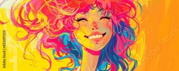 Fototapeta Vibrant joy: colorful illustration of smiling woman